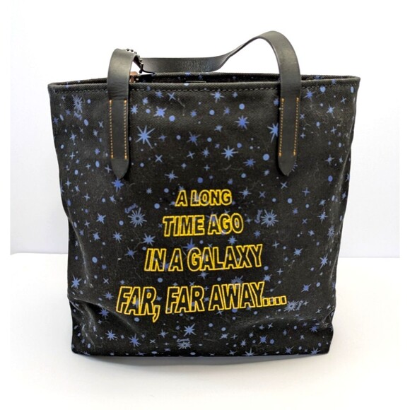 Coach X Star Wars Black Tote With Blue Starry Print And Gold Scroll Print F88308 - Picture 1 of 9
